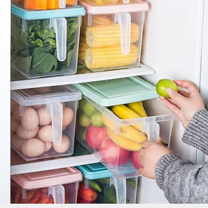 קופסאת אחסון למקרר מלבנית עם ידית קופסאת אחסון למקרר מלבנית עם ידית