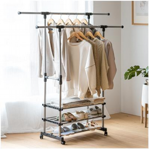 מתלה בגדים - מעמד מתלה לבגדים על גלגלים כפול מתכוונן מתלה בגדים - מעמד מתלה לבגדים על גלגלים כפול מתכוונן